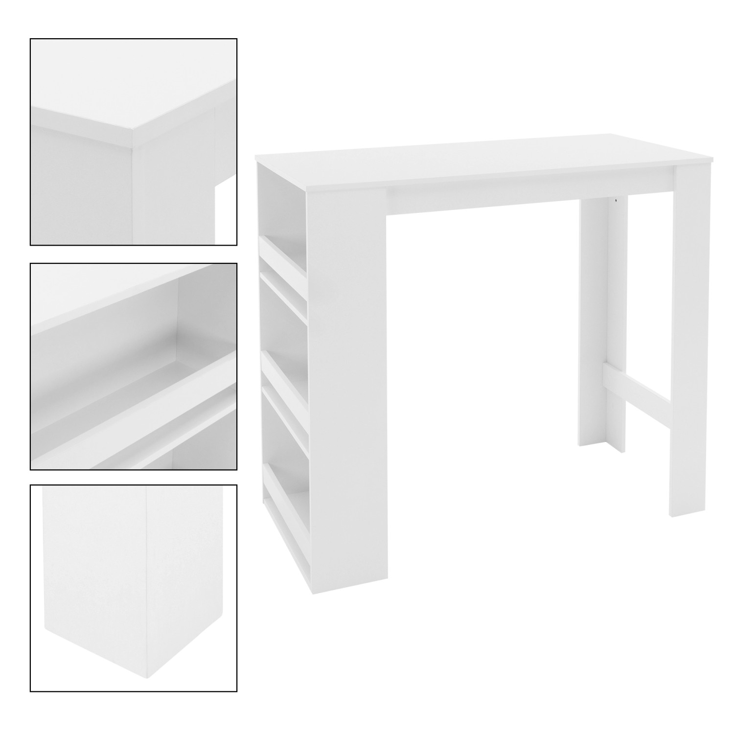 Weißer ML-Design Bartisch mit Regal, 117x106x57 cm, viel Stauraum. Wohnzimmertisch.