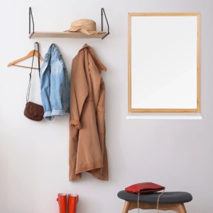 Relaxdays Wandspiegel Bambus MDF Glas Weiß mit Ablage 54,5 cm x 38 cm x 12 cm 2,6 kg