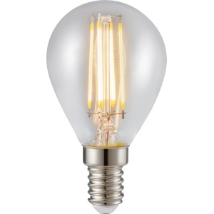 E14 LED Leuchtmittel in Globeform, 4,2 W, warmweißes Licht für Wohnräume.