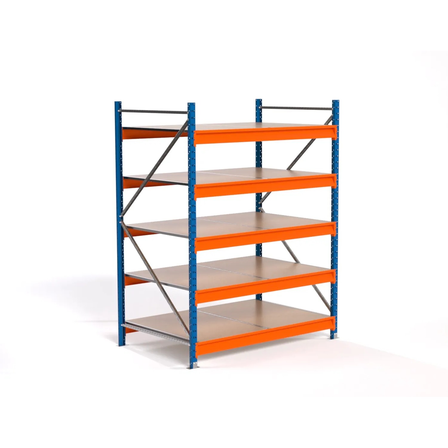 PROREGAL Industrie Weitspannregal Lagerregal MAXIMUS PRO Grundregal HxBxT 200x150x100cm 5 Spanplatten-Fachboden Fachlast 850kg Blau/Orange