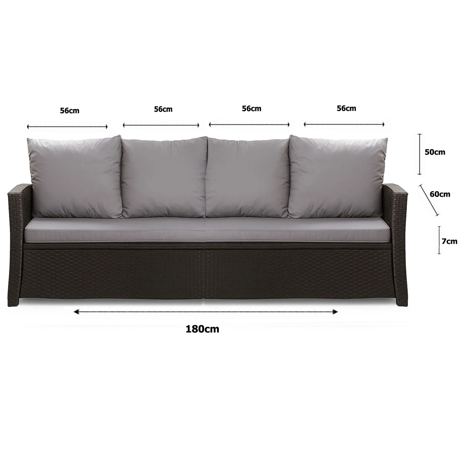 Setgarden Mix-Techno Gartenkissen Für Polyrattan Möbel 180×60×50 cm – Kissen Für 3 Sitzer Gartensofa 1tlg Grau_4