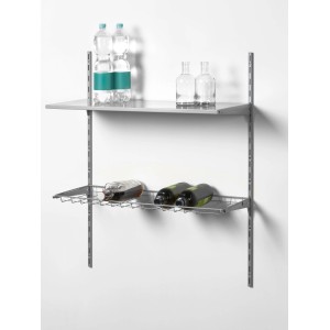 Metall-Flaschenregal, 80x40 cm, weiß-alu, mit zwei Ablagen zur Flaschenaufbewahrung.