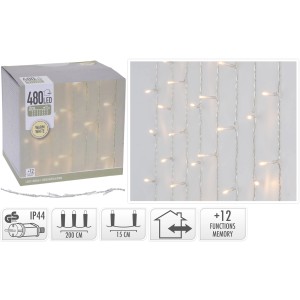 LED-Lichtervorhang mit 480 warmweißen LEDs, 225x300cm, für stimmungsvolle Beleuchtung.
