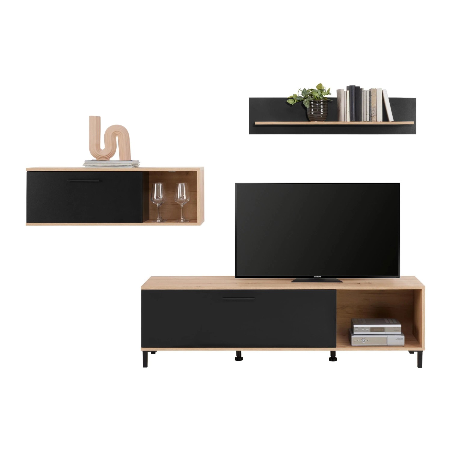 Based Wohnwand Vida Schwarz/Eiche Artisan