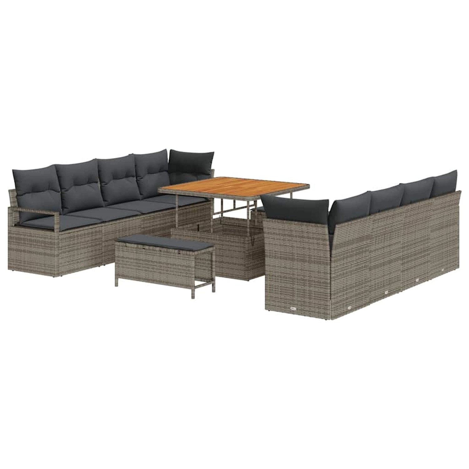 vidaXL 11-Teiliges Garten-Sofaset mit Kissen Graues Poly Rattan Akazie 3362 günstig online kaufen