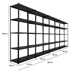 PROREGAL Mega Deal 4x Schraubregal Haldor HxBxT 180x90x40cm Fachlast 100 kg Schwarz