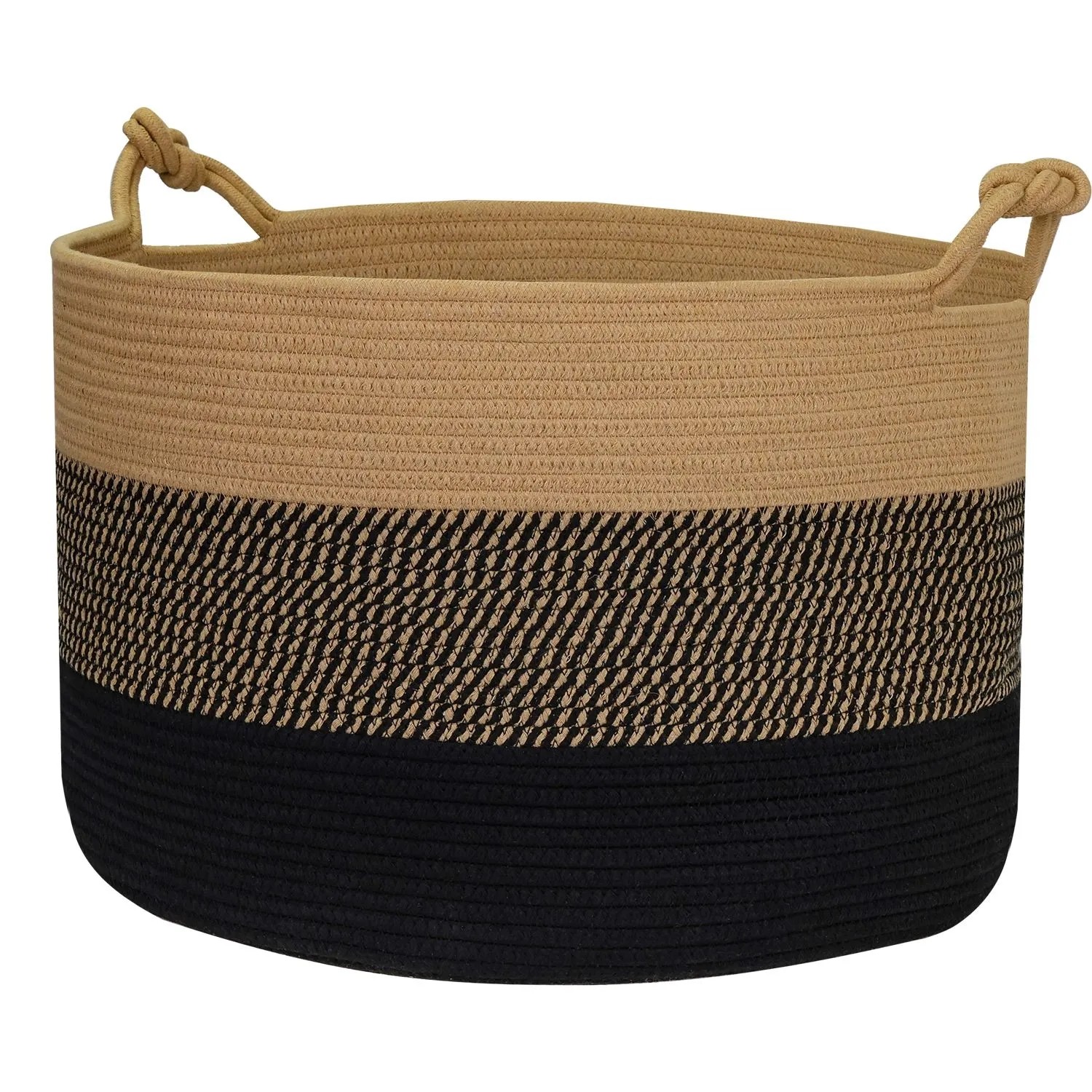 HMF 39014-50CM-81 Aufbewahrungskorb Glücksknoten-Griffen Großer Korb Baumwolle 50 x 33 cm Schwarz-Honig