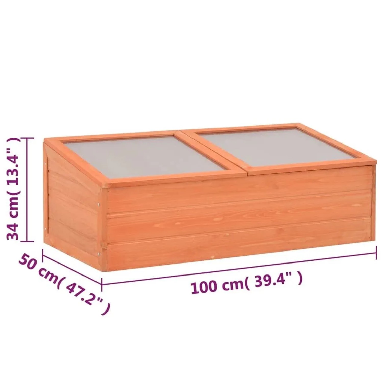 Holz-Frühbeet vidaXL 100x50x34 cm mit zwei transparenten PC-Platten. Ideal für den Garten und Pflanzenschutz.
