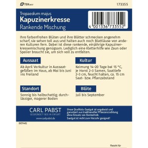Saatgutpackung Pabst Keimkraft Kapuzinerkresse Rankende Mischung für farbenfrohe Blüten.