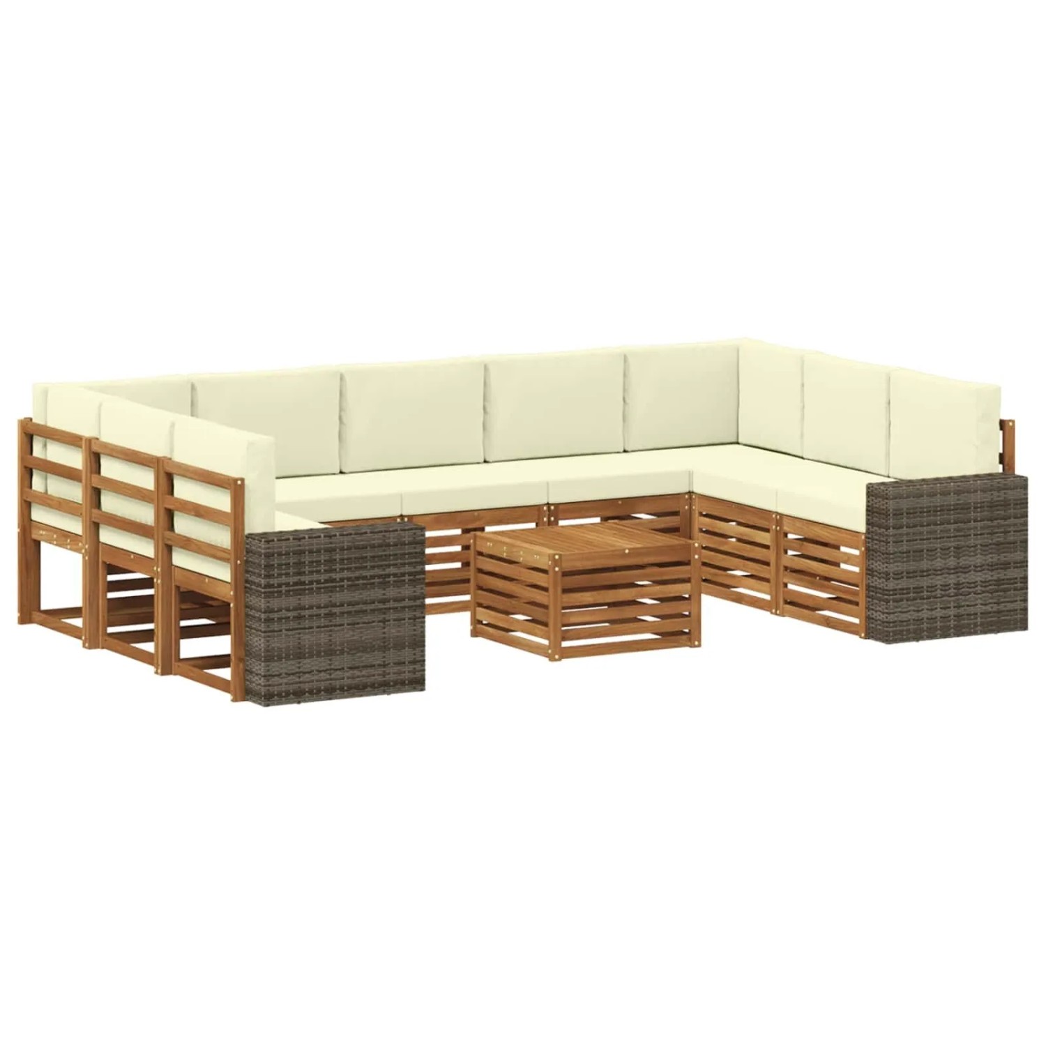 vidaXL Sofagarnituren 10 Stk Natur und Creme Massivholz Akazie 3384876