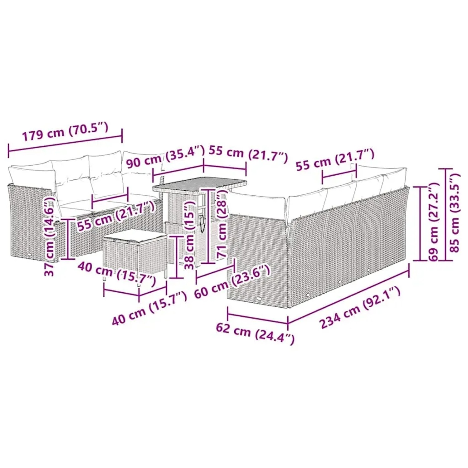 vidaXL Gartenmöbel Set, 10-teilig, grau, Poly Rattan mit Akazientisch. Ideal für Terrasse und Balkon.