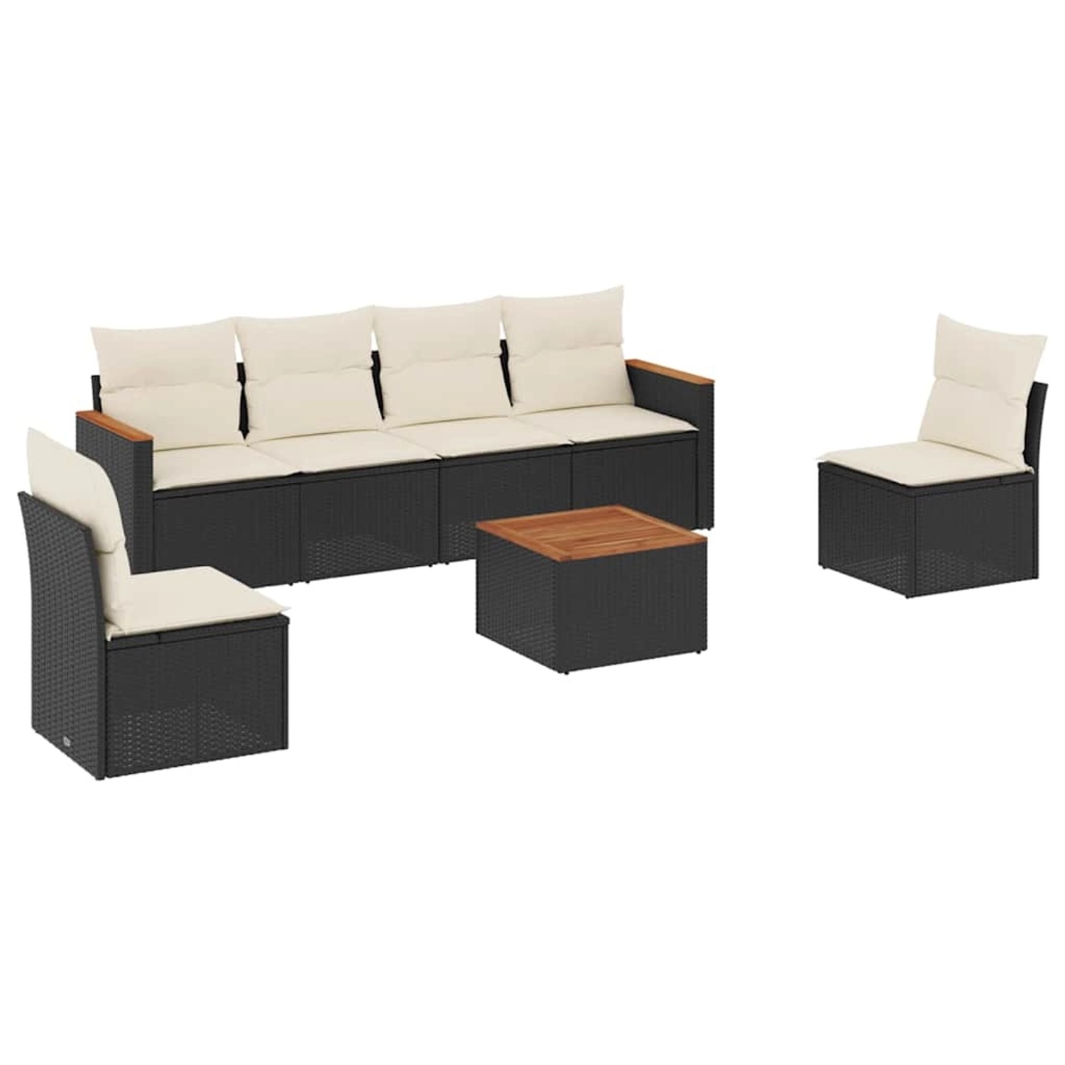 vidaXL 7-Tlg Garten-Sofagarnitur mit Kissen Schwarz Poly Rattan 3258269 günstig online kaufen