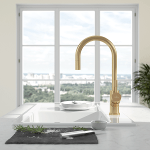 Villeroy & Boch Küchenarmatur Umbrella Flex Hochdruck-Armatur mit Ausziehbarer Brause Wassersparend Gold
