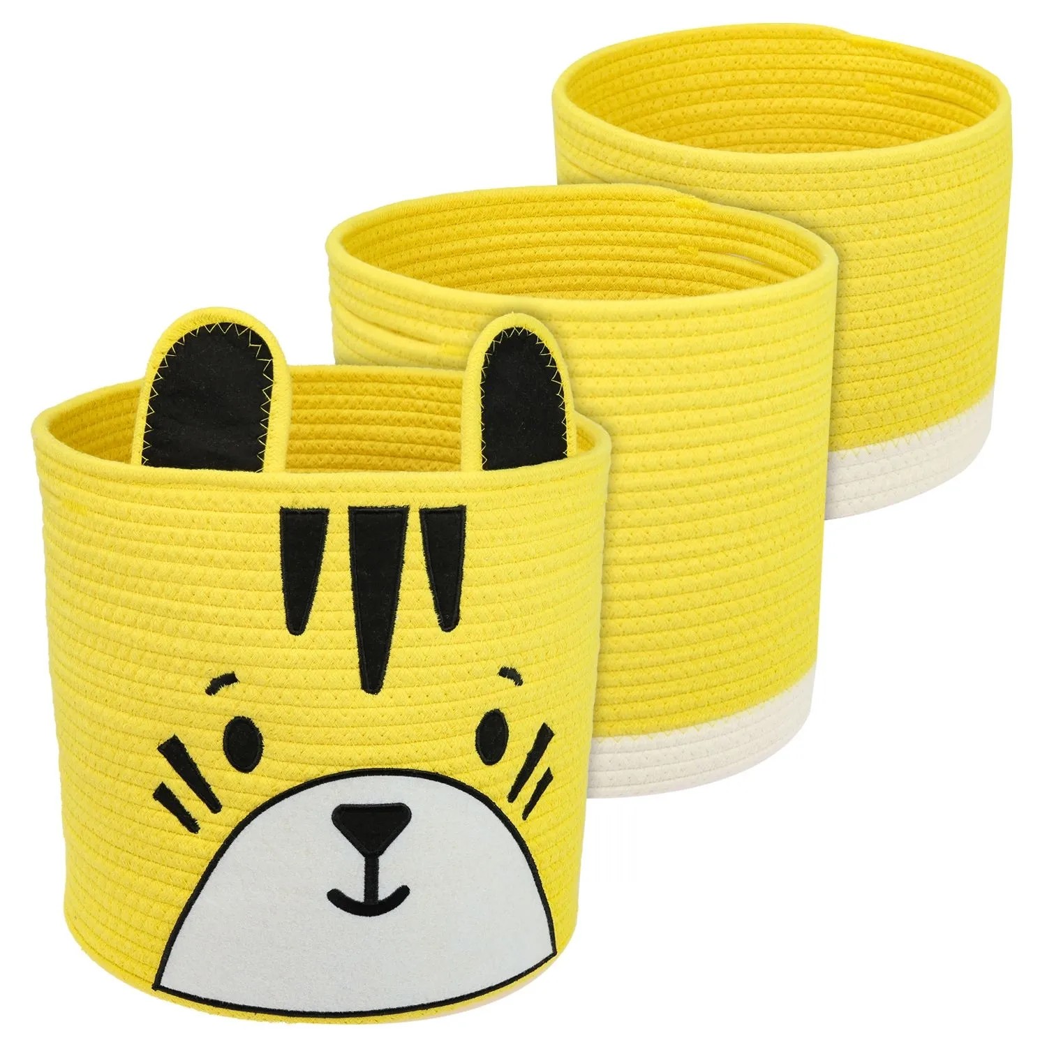 HMF 39022-TIG Aufbewahrungskorb Versteckten Griffen 3er Set Korb Kinderzimmer Baumwolle Tiger Großtel Klein