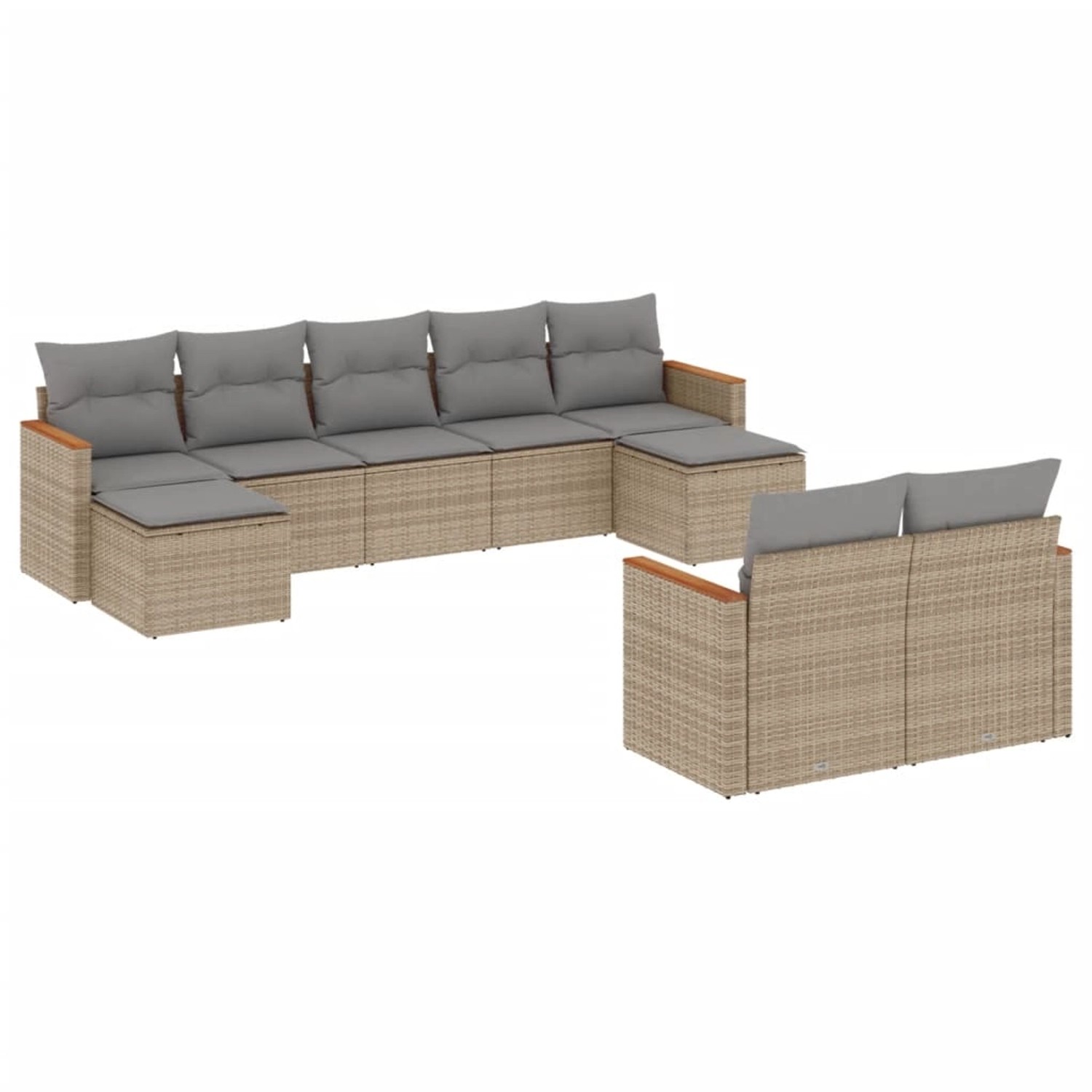 vidaXL 9-Tlg Garten-Sofagarnitur mit Kissen Beige Poly Rattan 3226402