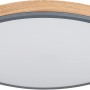 Runde LED-Deckenleuchte Doro, Graphit/Holzoptik, dimmbar mit Fernbedienung, 600x85 mm.