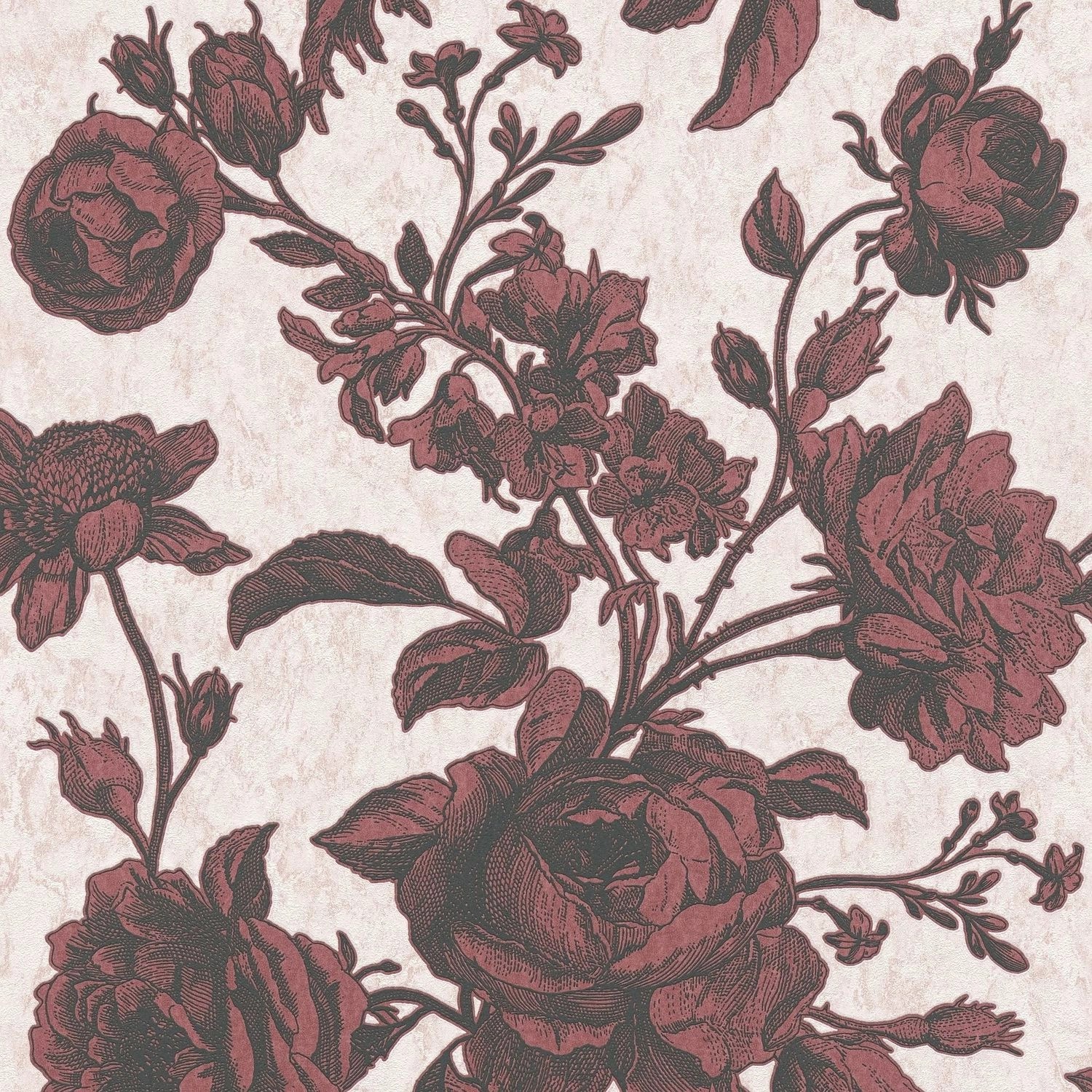 PROFHOME 387004-GU Blumen Tapete Toile De Jouy Matt Rosa Rot Schwarz 0,53 m günstig online kaufen