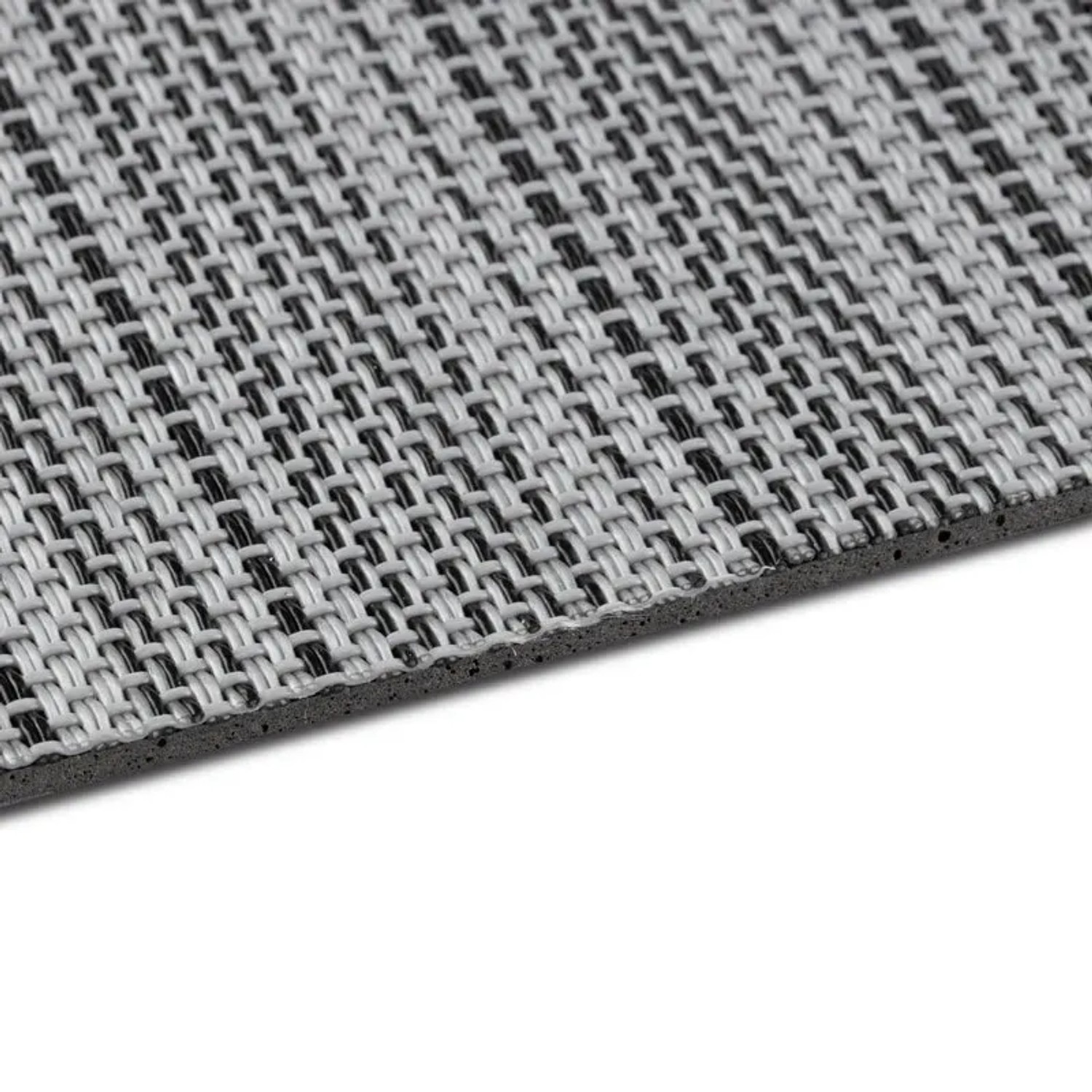 Detailansicht des Outdoor Teppich Bologna in Grau/Schwarz, gewebte Struktur.