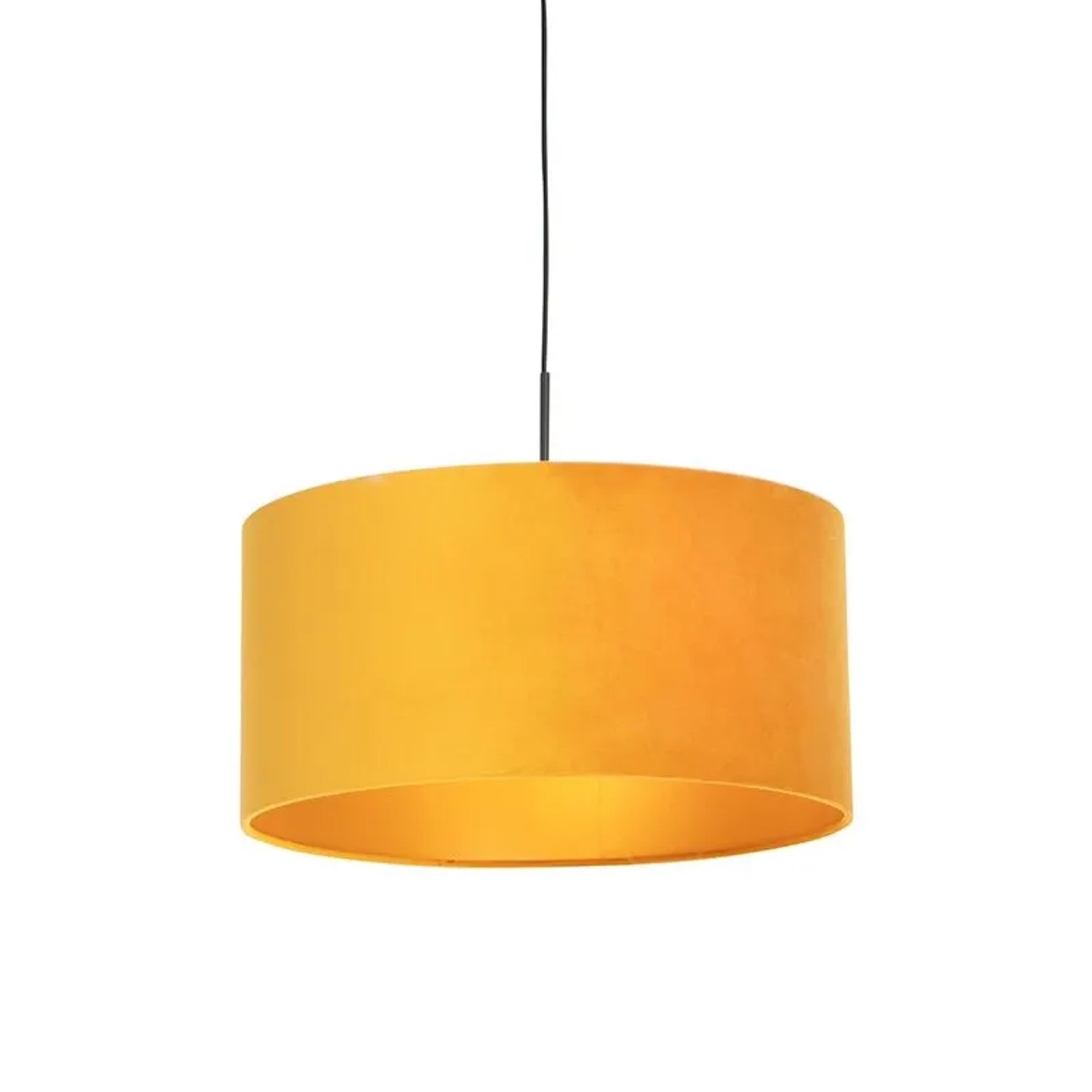 QAZQA Hängelampe mit Veloursschirm Gelb mit Gold 50 cm Combi
