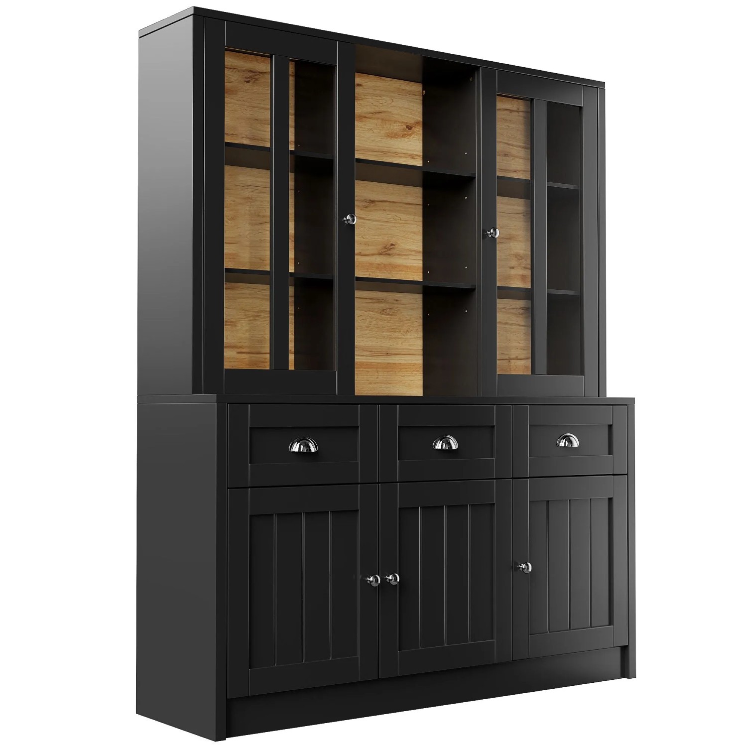 okwish Vitrinenschrank mit Schubladen Minimalistisches Design Wohnzimmer 140x38.5x175cm Schwarz