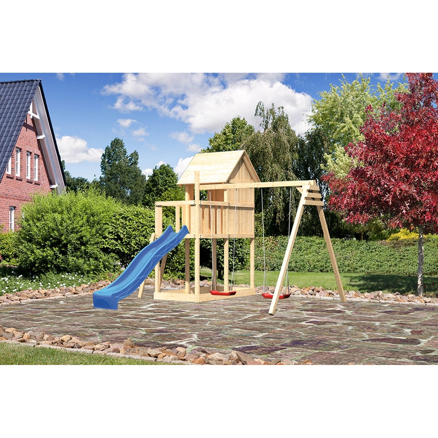 Karibu Kinderspielhaus Frieda Set Aktion 2 naturb. Anbau Doppels. Rutsche B günstig online kaufen