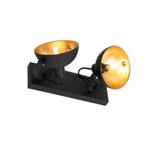 Schwarze QAZQA Deckenleuchte Magnax mit zwei goldenen Spots, verstellbar.