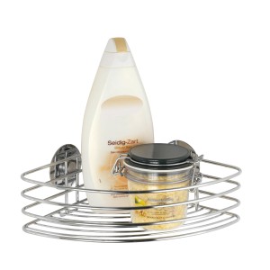 Wenko Eckablage Turbo-Loc, Chrom glänzend, mit Duschgel und Glas mit Deckel. Bad-Accessoire zur Wandmontage.