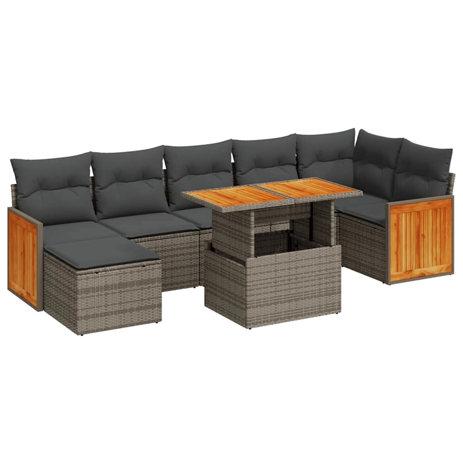 vidaXL 8-Tlg Garten-Sofagarnitur mit Kissen Grau Poly Rattan Akazie 3327742 günstig online kaufen