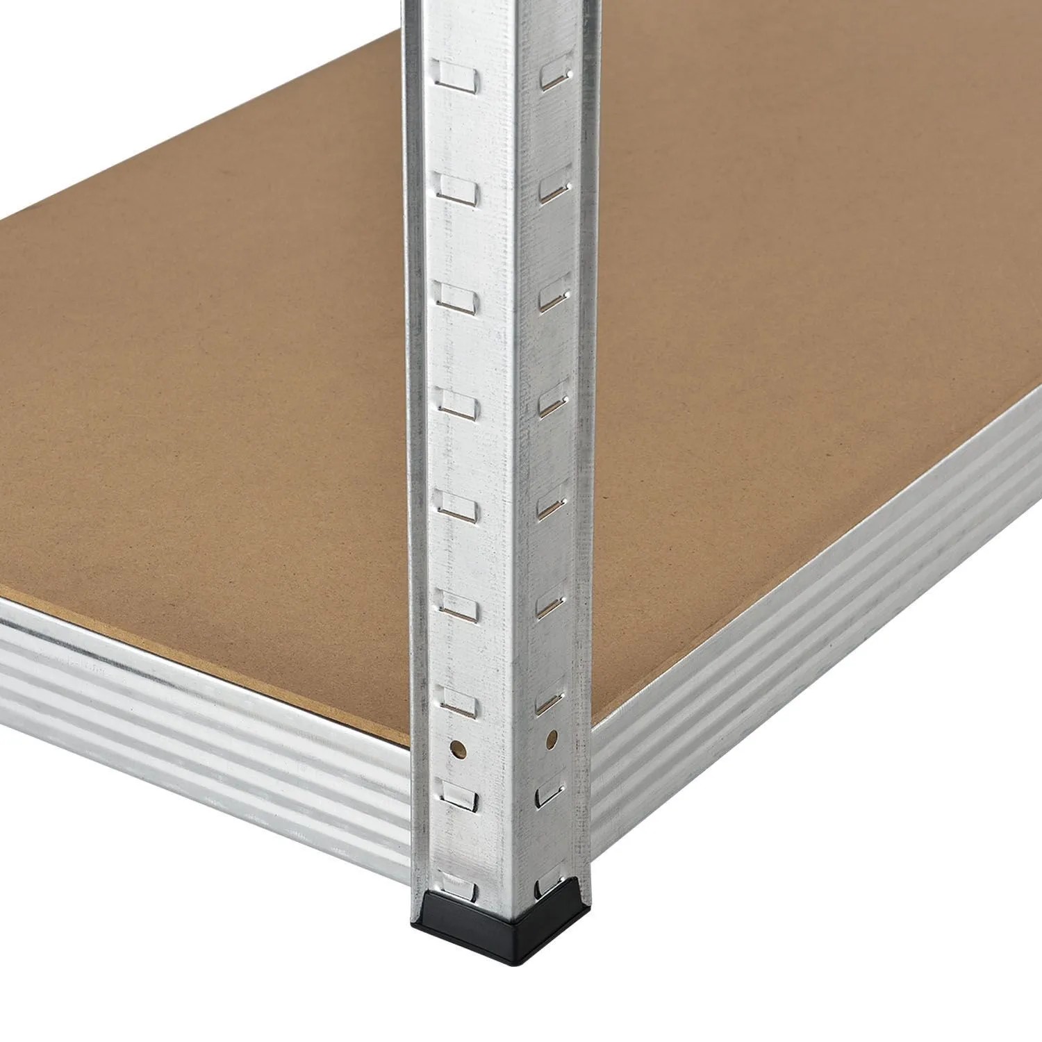 Detailaufnahme: Juskys Lagerregal Easy, verzinktes Metallgestell mit MDF-Holzboden.