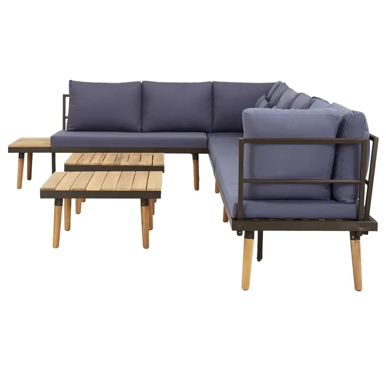vidaXL 8-tlg. Garten Lounge Set aus Akazienholz mit grauen Kissen und zwei Tischen.