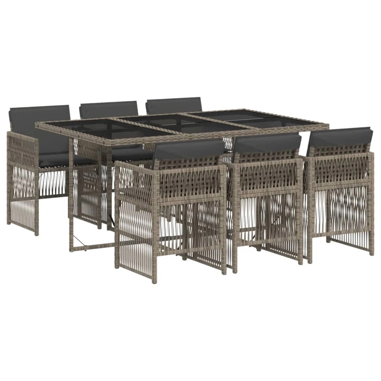 vidaXL 7-Tlg Garten-Essgruppe mit Kissen Grau Poly Rattan 3210908 günstig online kaufen