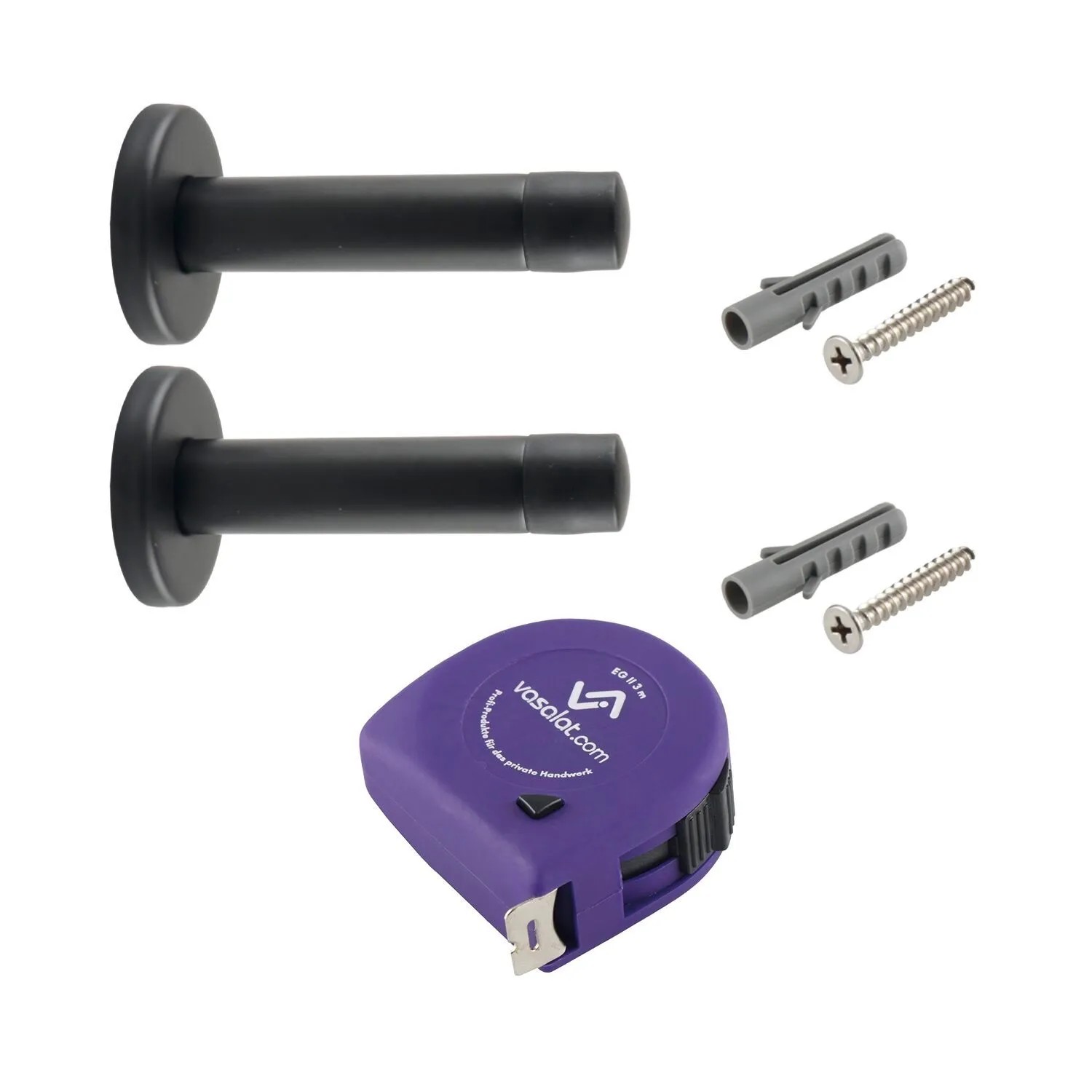 vasalat Set Türstopper Wand mit Dämpfer Ø 20 mm L 100 mm Edelstahl Schwarz