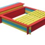 Farbenfroher SwingKing Sandkasten Jade (150x120cm) mit Deckel und Staufach.