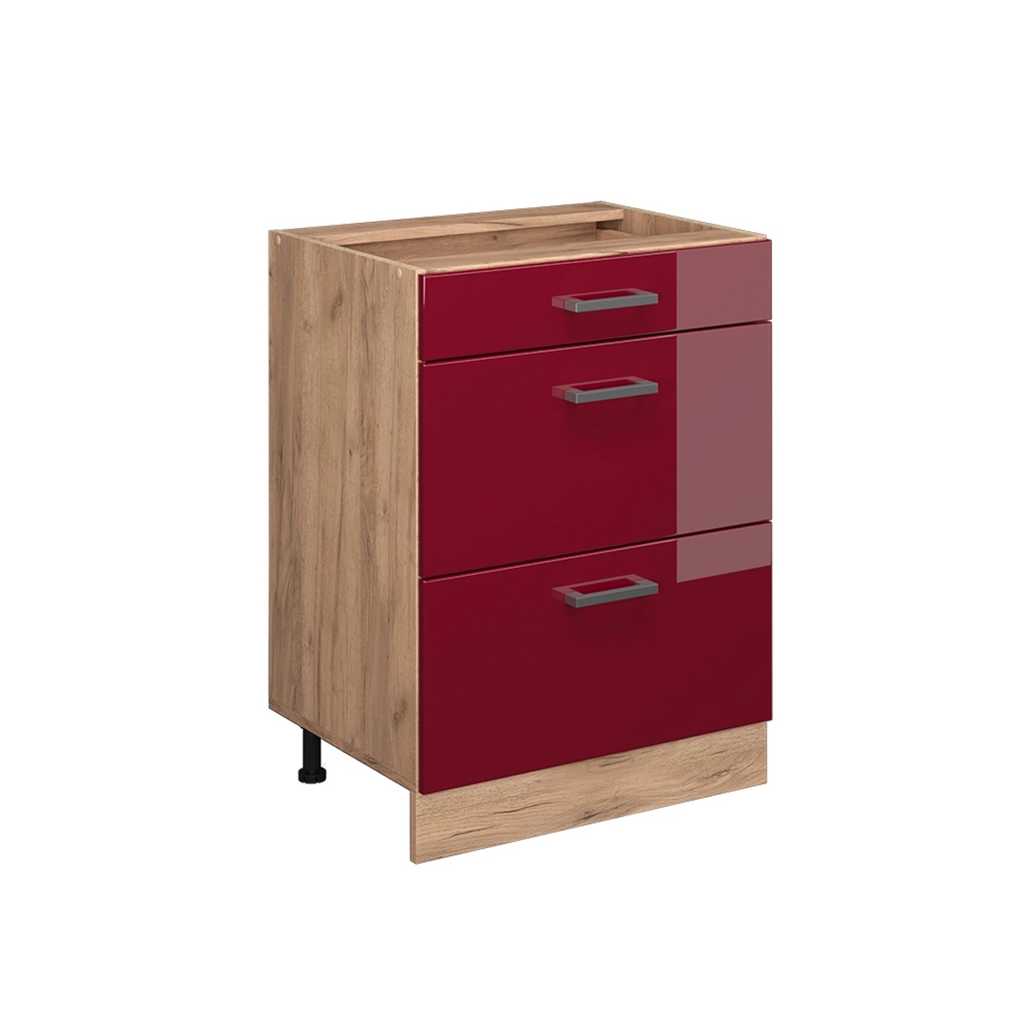 Thumbnail - Vicco Küchenunterschrank R-Line Bordeaux Hochglanz/Goldkraft Eiche 60 cm mit Schubladen ohne Arbeitsplatte