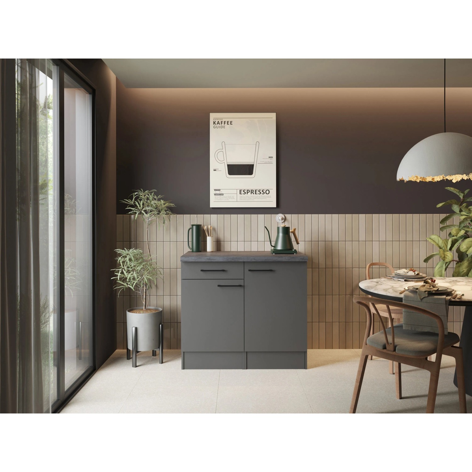 Respekta Buffetschrank Oliver 100 cm Grau Matt Granit Optik