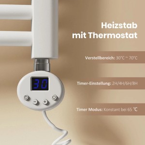 Emke Elektrischer Badheizkörper Gebogen mit Thermostat Handtuchtrockner mit Heizstab 140x50cm 600W Weiß