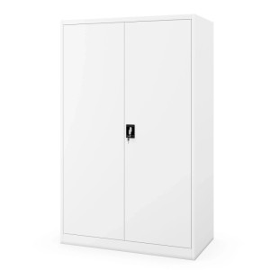 Weißer Jan Nowak Metall-Büroschrank JAN II D600, 185x115x60 cm, mit abschließbaren Türen.