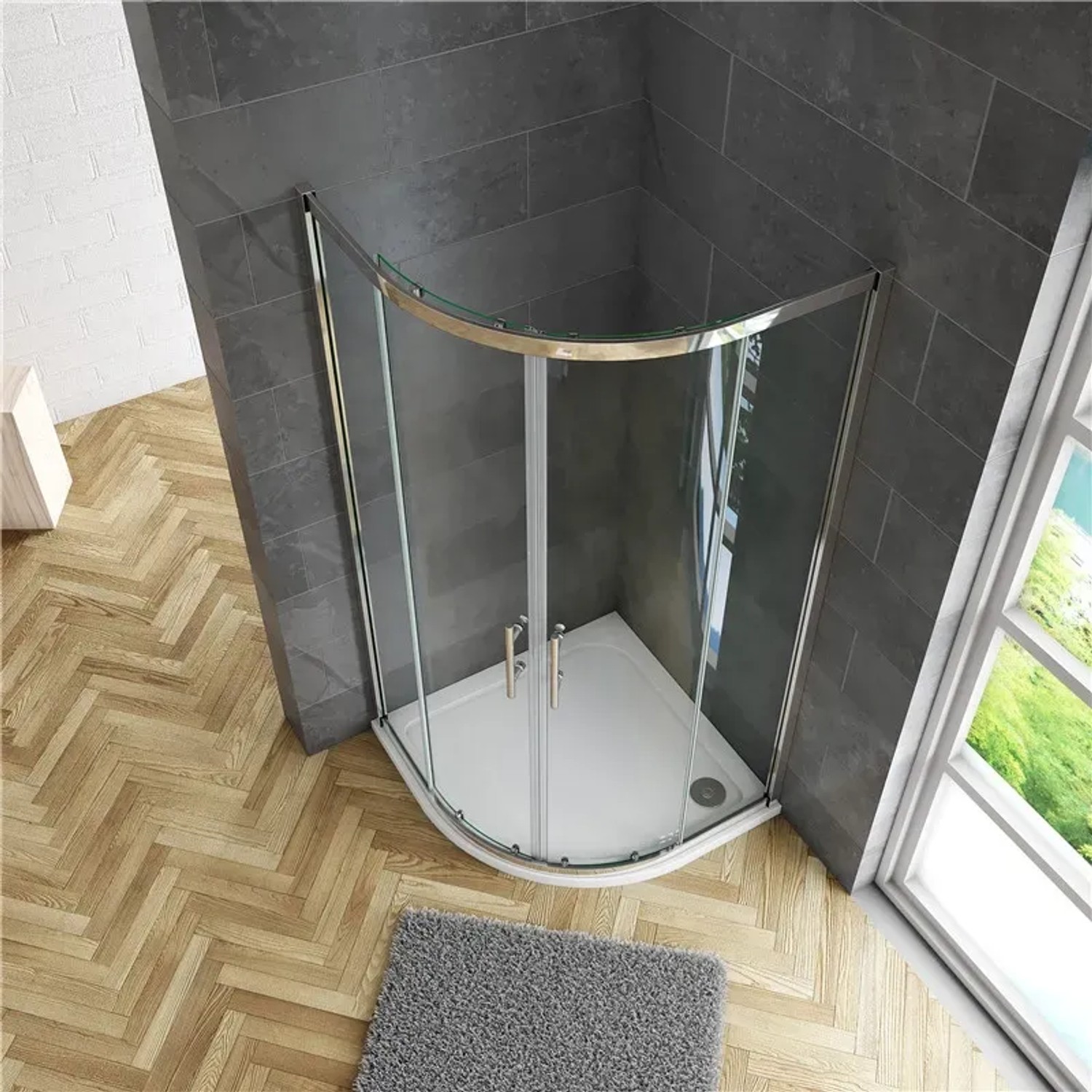 AICA Runddusche 90x90cm mit Drehtür, Viertelkreis Duschkabine aus ESG-Glas.