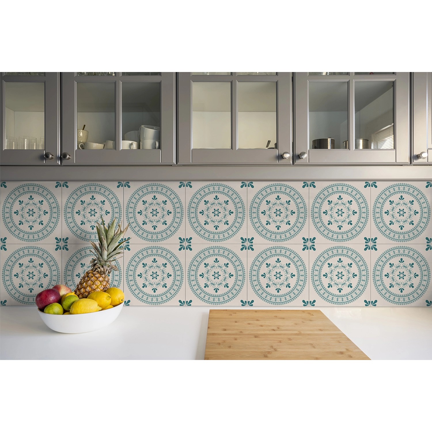 Tulup PVC Fliesen Selbstklebende 30 cm x 30 cm Set von 9 Klassische Klebefliesen Vinyl Bodenfliesen Klebefliesen für Küche Orientalisches Motiv_4