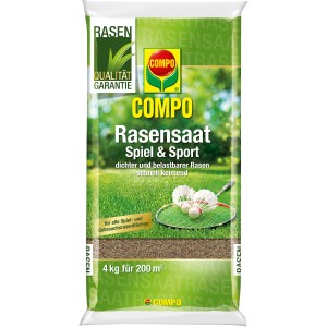Compo Rasensaat Spiel und Sport, 4 kg Packung für strapazierfähigen Rasen.