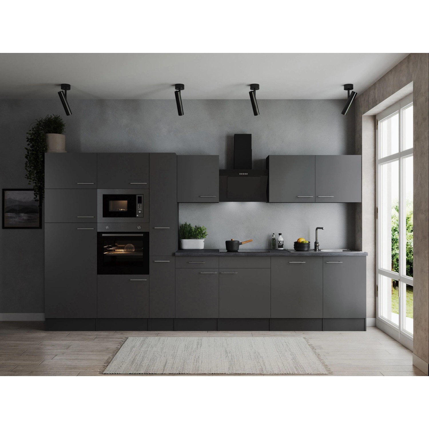 Respekta Küchenzeile Oliver 370 cm Grau