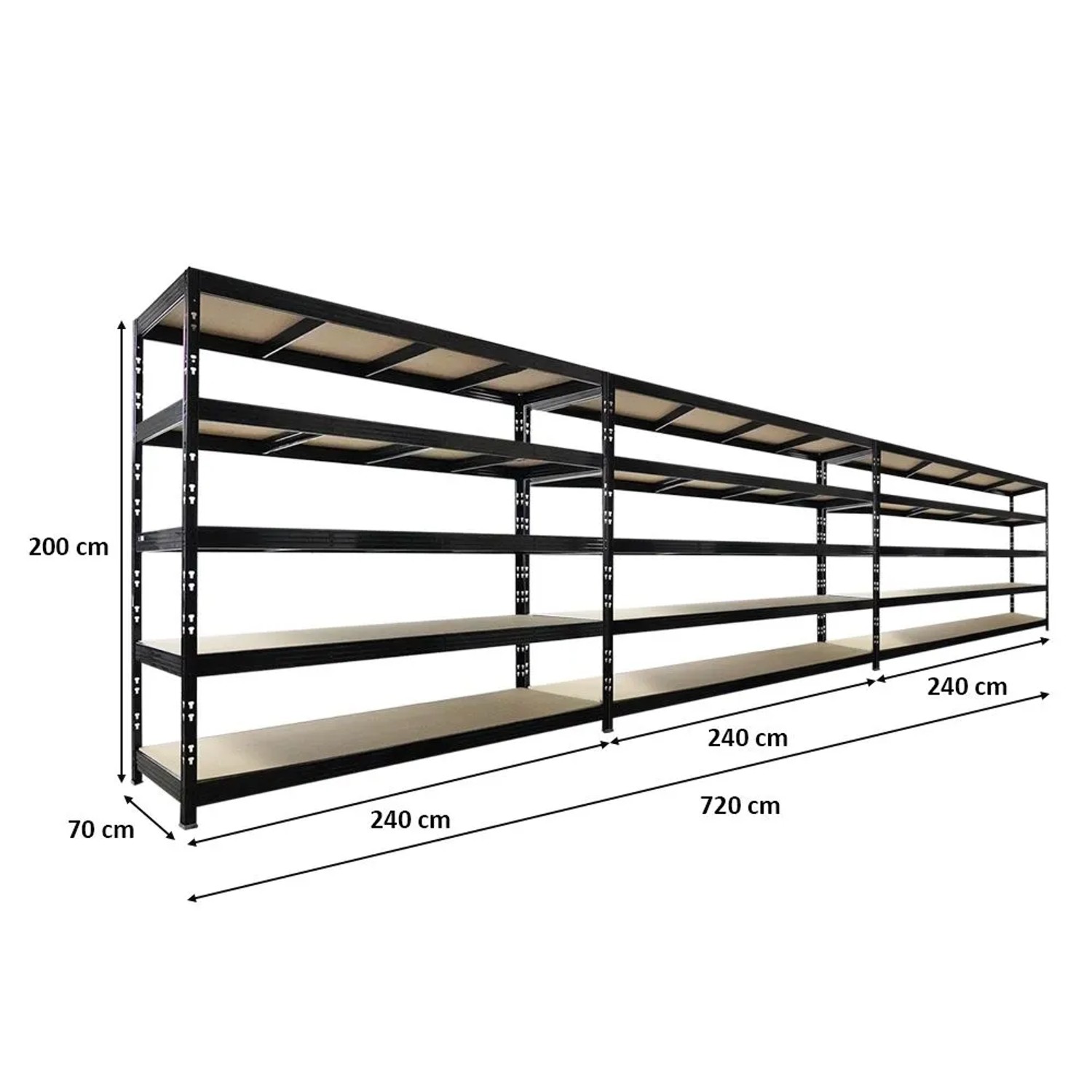 PROREGAL Mega Deal 3x Profi Schwerlastregal Rhino HxBxT 200x240x70cm 5 Spanplatten-Ebenen 8mm Fachlast 450kg Schwarz_3