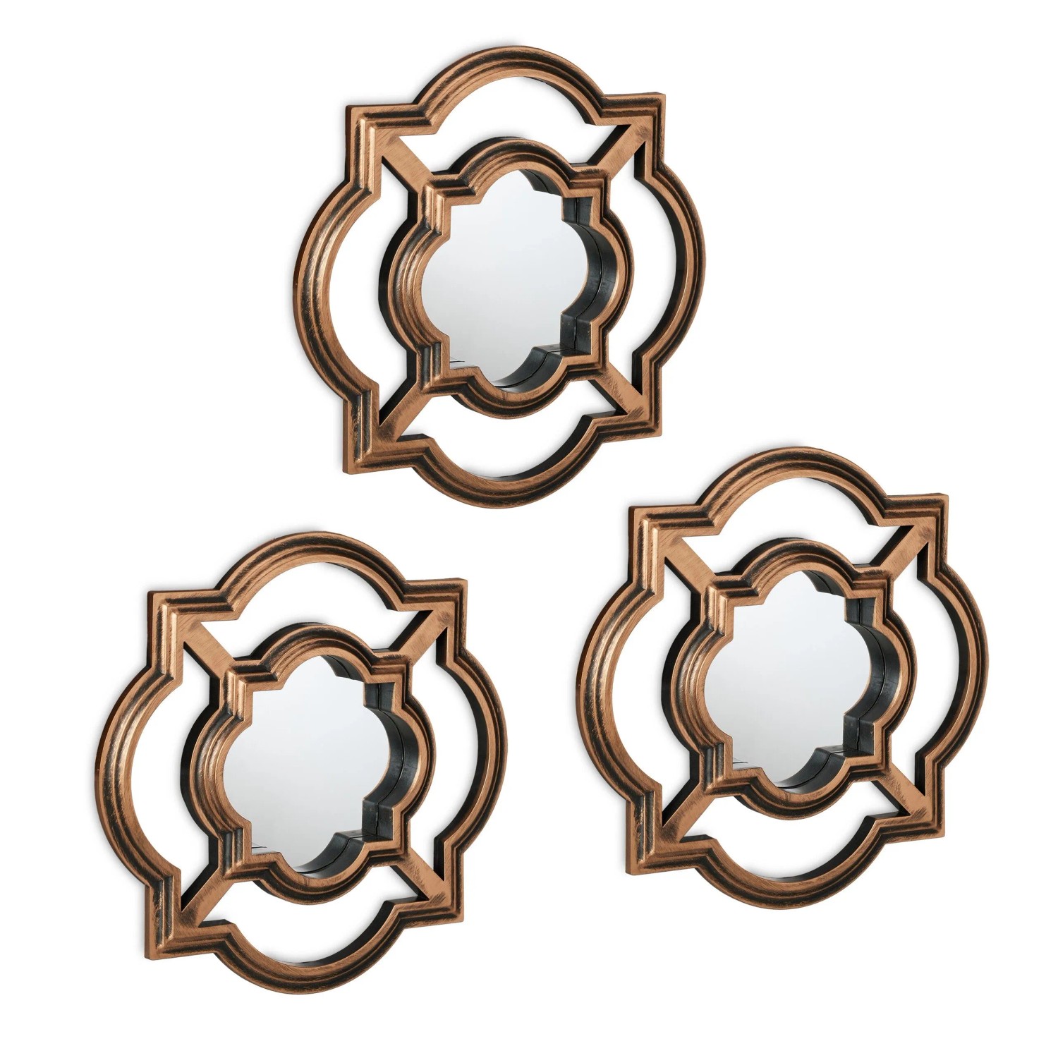 Relaxdays Deko Spiegel 3er Set Kunststoff Glas Gold Schwarz Mit Aufhängung 25,5 cm x 25,5 cm x 2,5 cm je 140 g