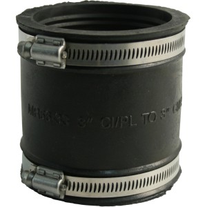 Marley HT-Rohrverbinder DN 100-115 aus thermoplastischem Elastomer mit zwei Metallschellen.