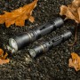 Zwei dimm- und zoombare LED's Work Akku-Taschenlampen (450lm & 1200lm) auf Steinen.