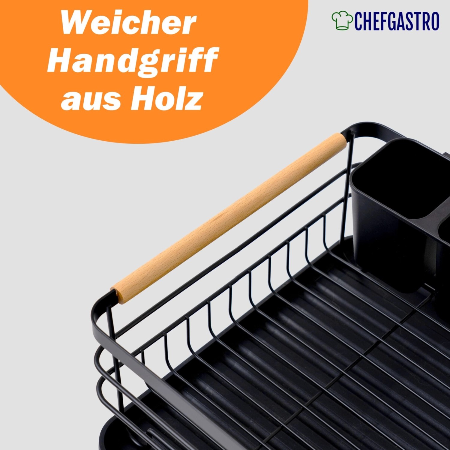CHEFGASTRO Abtropfgestell Geschirr 14x42x30cm Stahl/Holz Mit Besteckhalter & Abtropfbrett Geschirrabtropfgestell Abtropfständer Spül Abtropfgitter_5