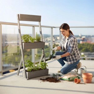Relaxdays Vertikalbeet Holz Anthrazit 3 Fächer 140 cm x 60 cm x 50 cm