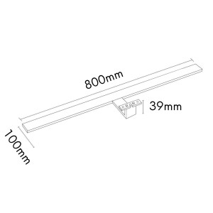 Technische Zeichnung einer 80cm LED Badleuchte/Spiegellampe in Chromoptik mit Maßangaben.