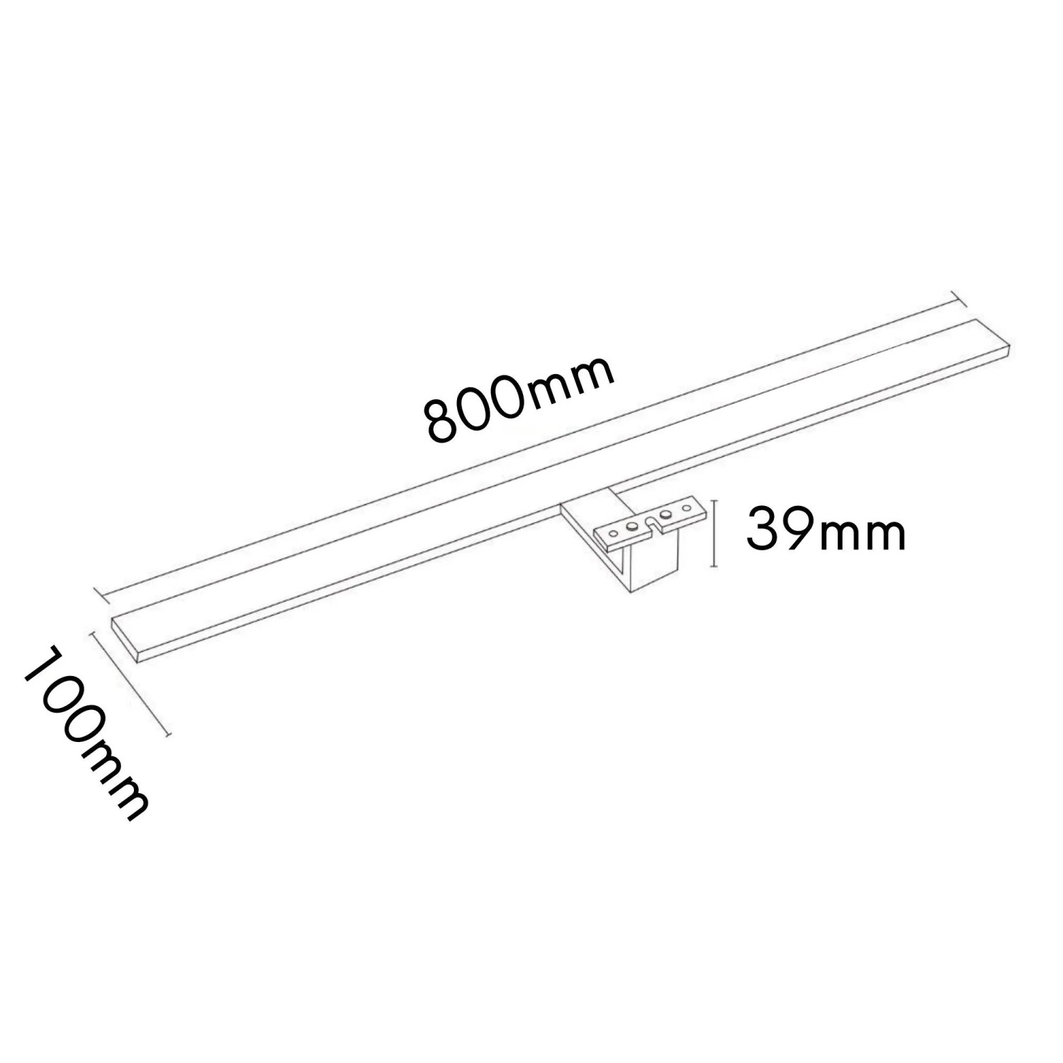 Technische Zeichnung einer 80cm LED Badleuchte/Spiegellampe in Chromoptik mit Maßangaben.