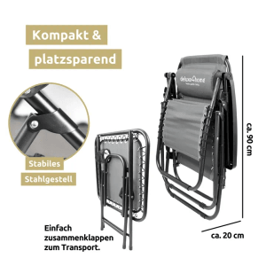 Zusammengeklappter deluxe4home Liegestuhl mit Klapptisch, platzsparend und leicht zu transportieren.